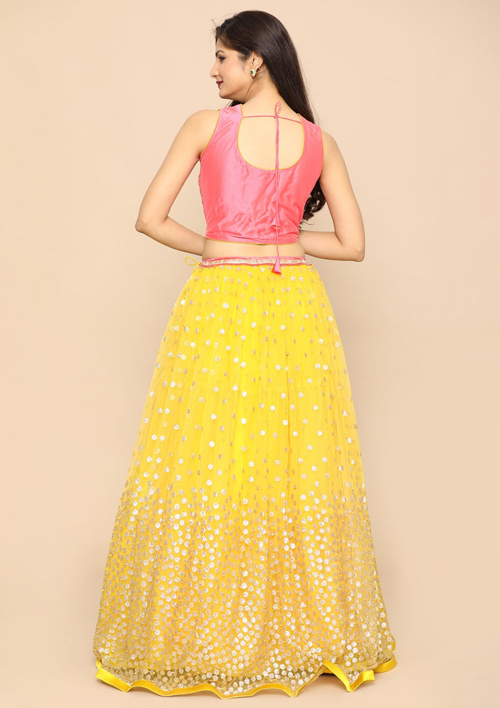 Yellow Zardozi Satin Designer Lehenga-Koskii