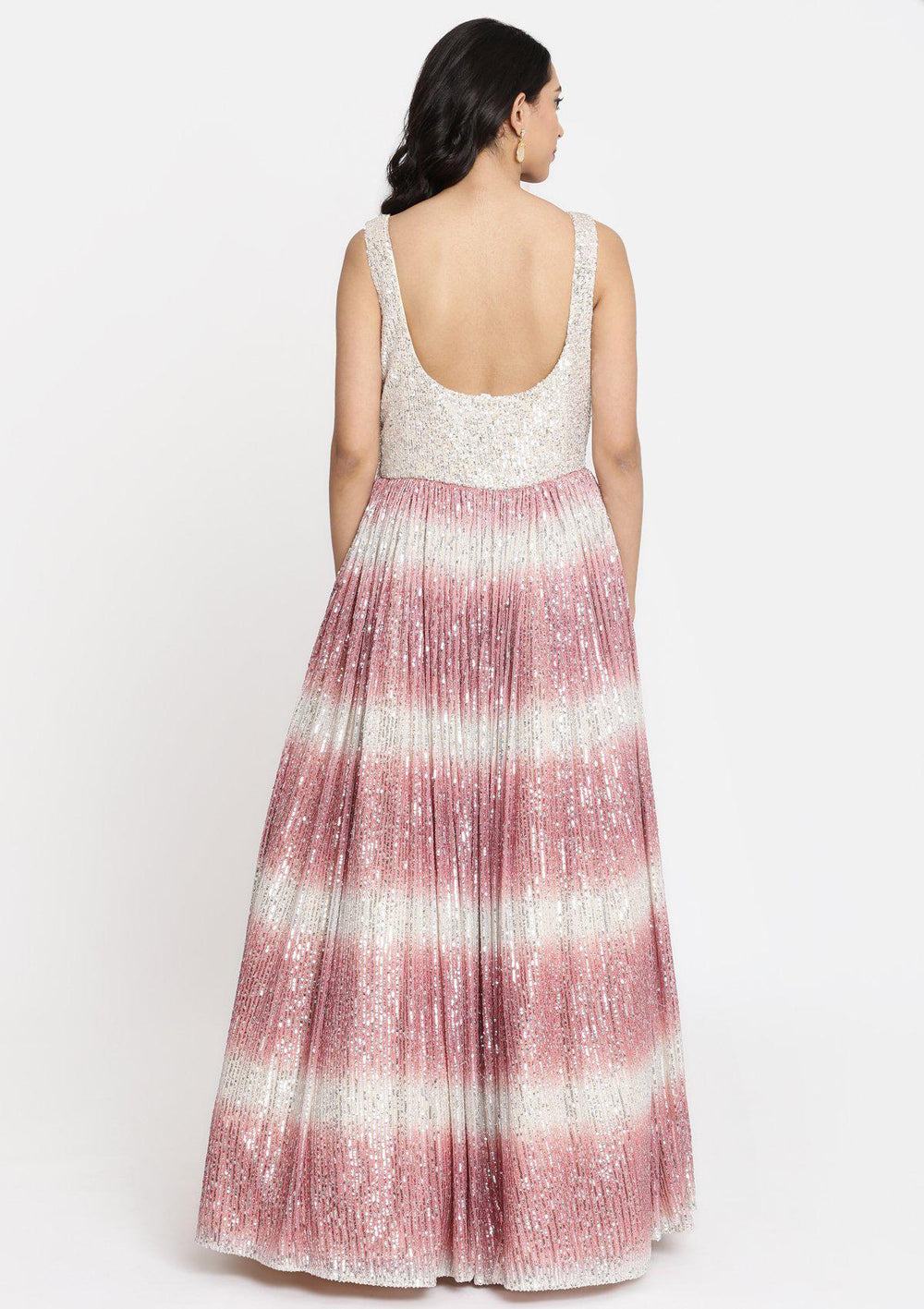 Onion Pink Sequins Net Designer Gown-Koskii