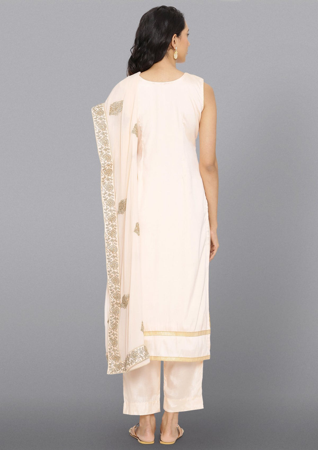 Peach Zariwork Chanderi Designer Salwar Suit-Koskii