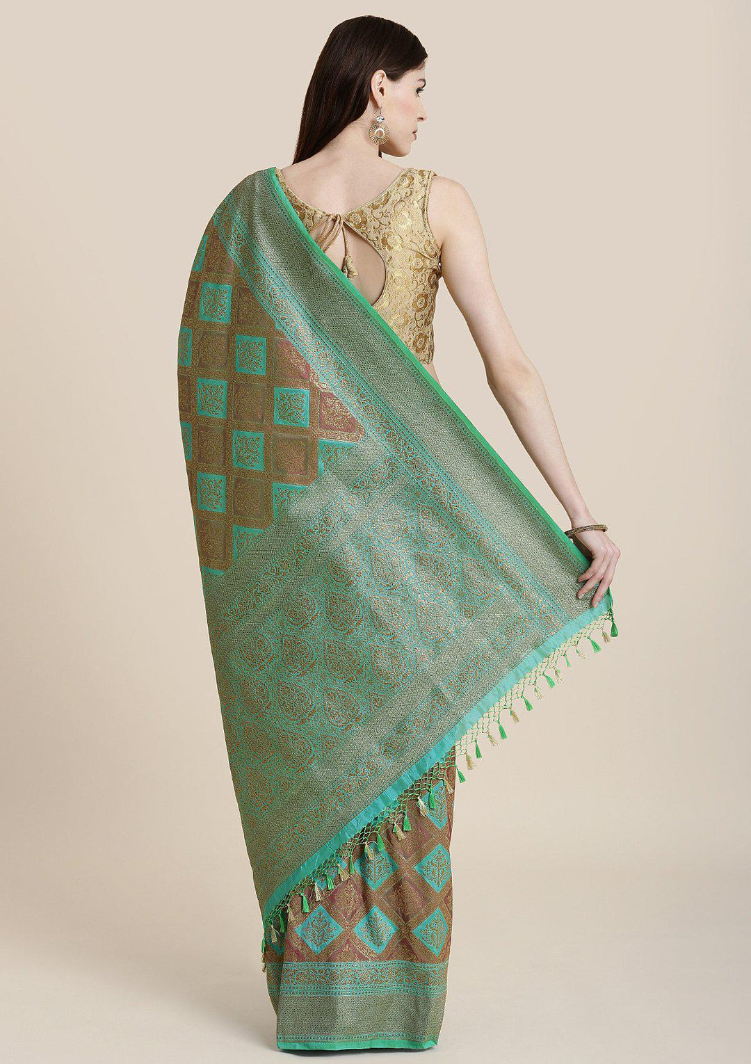 Green Zariwork Banarasi Designer Saree-Koskii