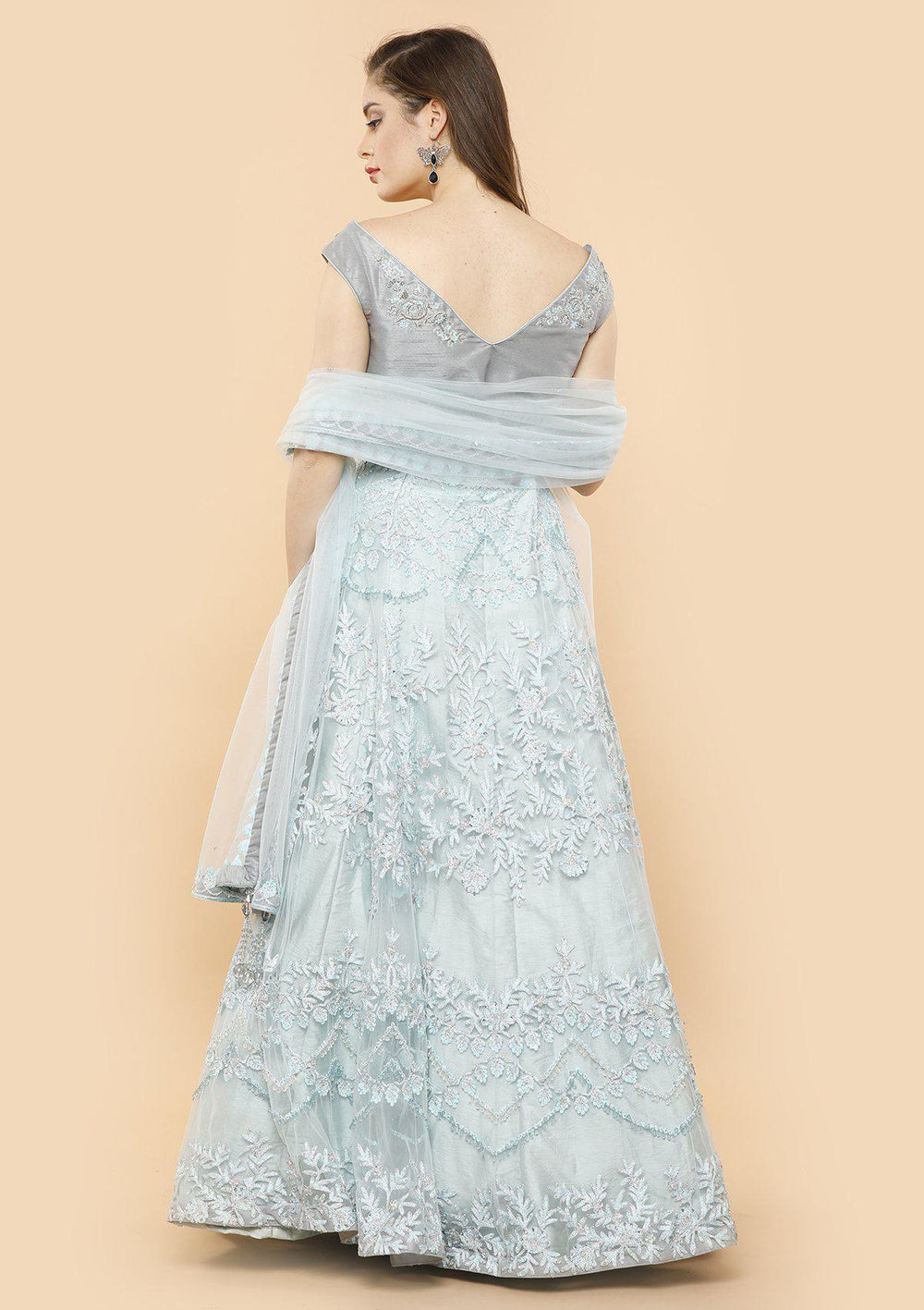 koskii pastel blue and grey bridal lehenga-Koskii