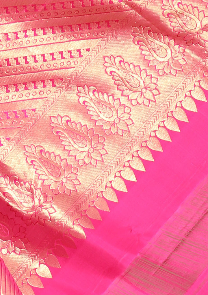 Orange and Pink Colorshot Handmade Saree-Koskii