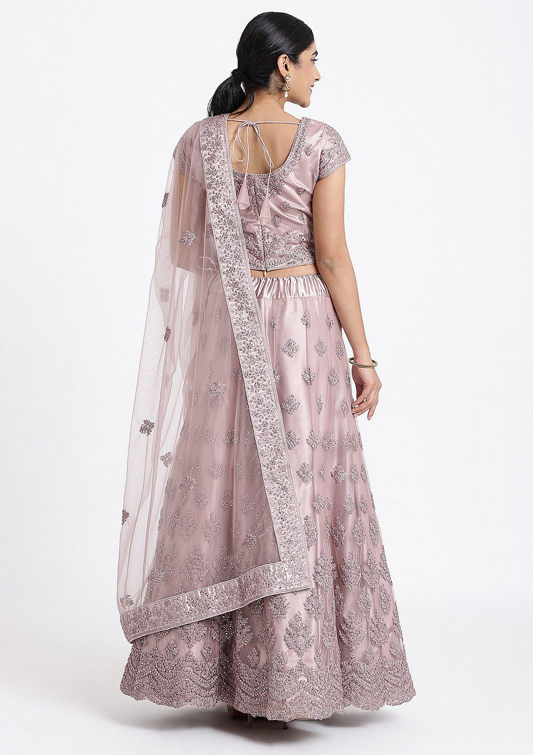 Mauve Thread Work Net Designer Lehenga-Koskii