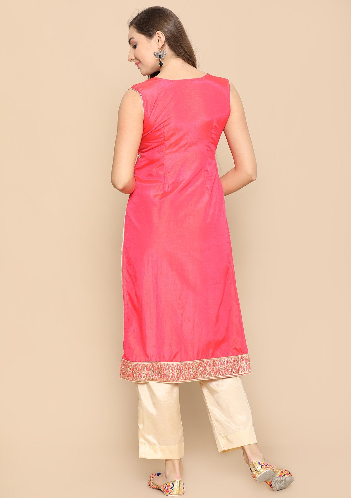 pink and beige designer salwar suit-Koskii