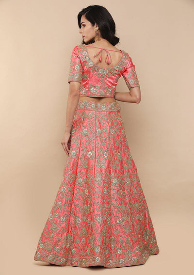 Pink Embellished Silk Designer Lehenga-Koskii
