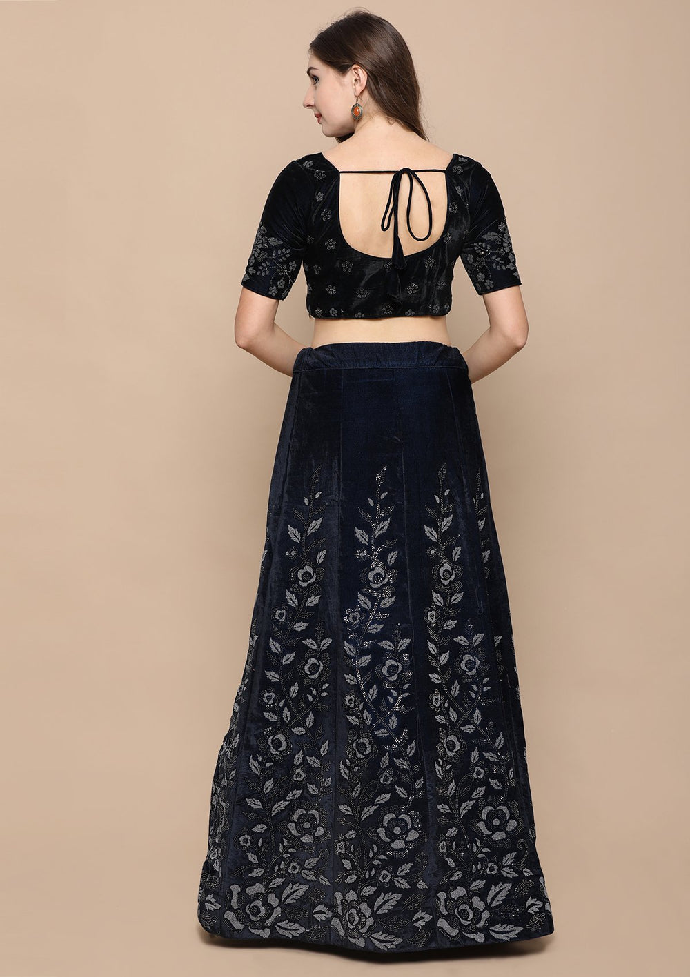 Blue Zari Work Velvet Designer Lehenga-Koskii
