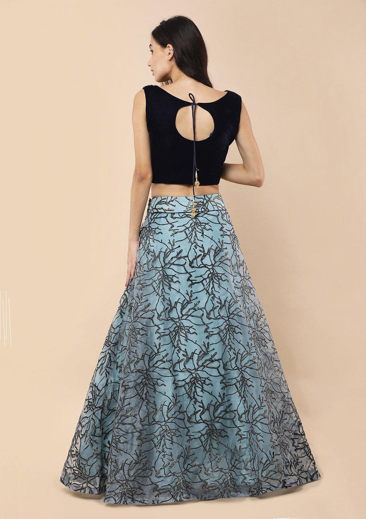 Koskii Teal Green Lehenga-Koskii