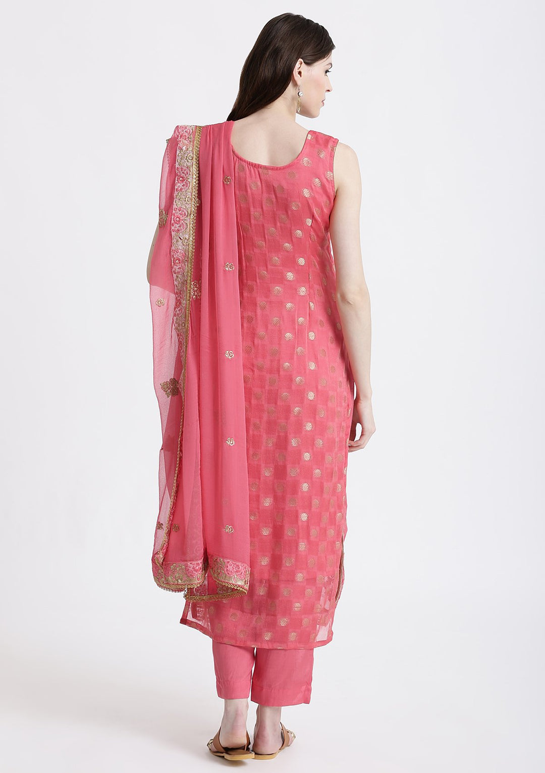 Pink Zari Work Chanderi Designer Salwar Suit-Koskii