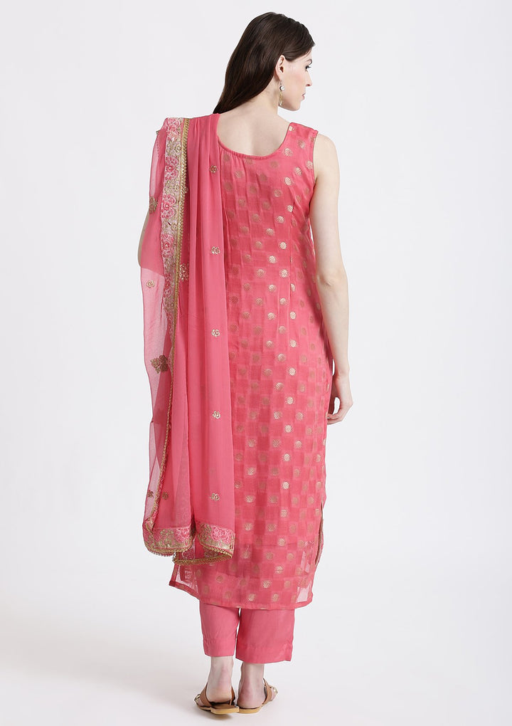 Pink Zari Work Chanderi Designer Salwar Suit-Koskii