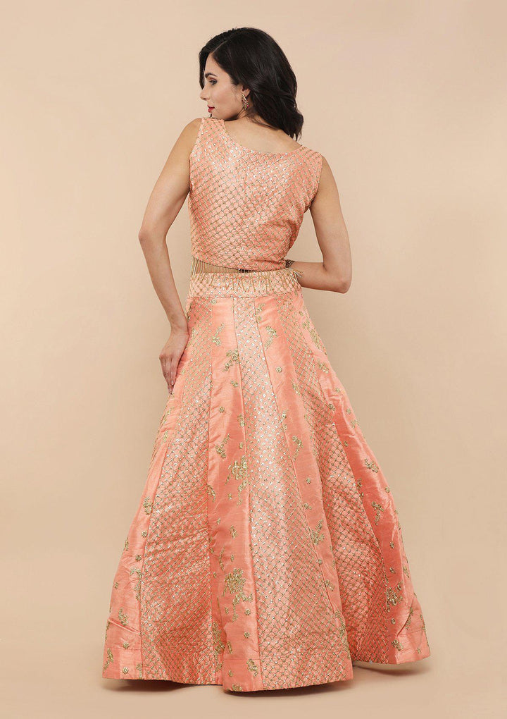 Peach Zari Work Silk Designer Lehenga-Koskii