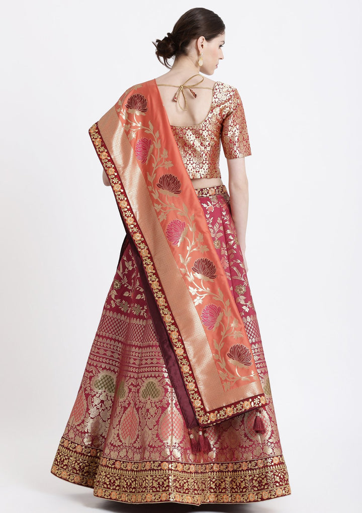 Red Gotapatti Banarasi Designer Lehenga-Koskii