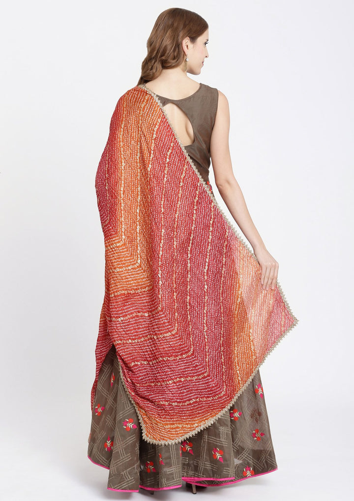 Mehendi Threadwork Banarasi Designer Gown-Koskii