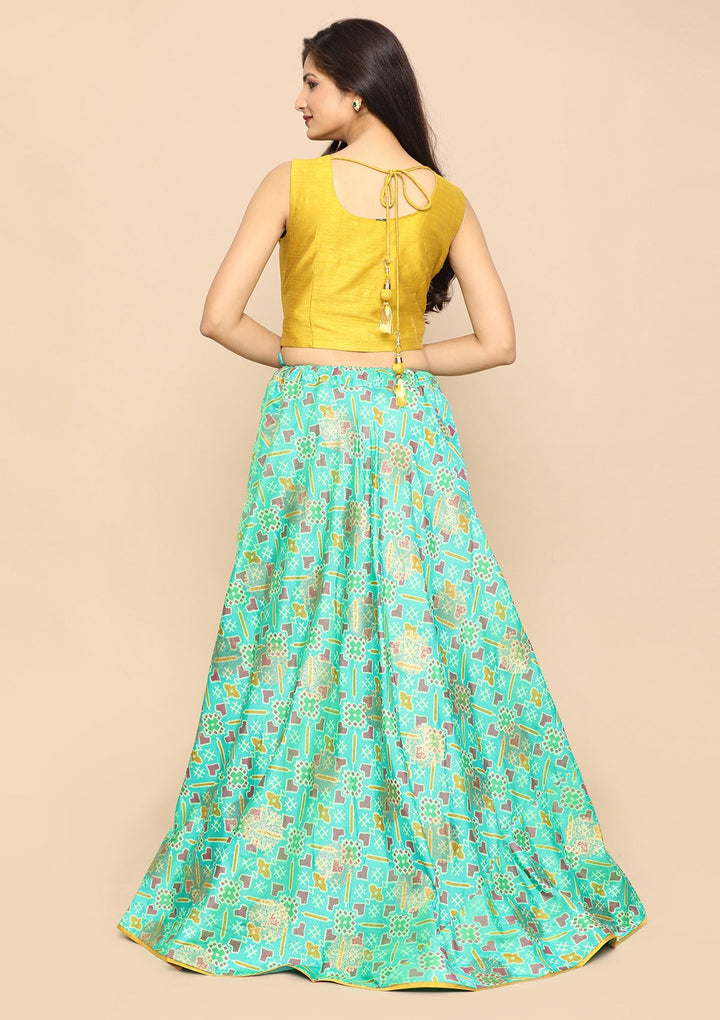 Green Thread Work Silk Designer Lehenga-Koskii