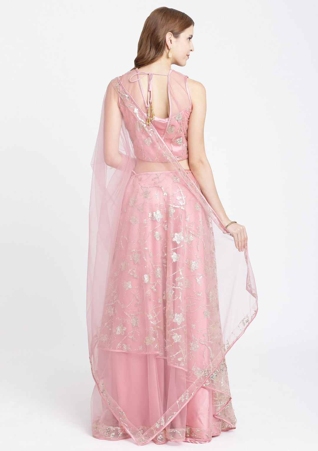 Pink Sequins Net Designer Lehenga-Koskii
