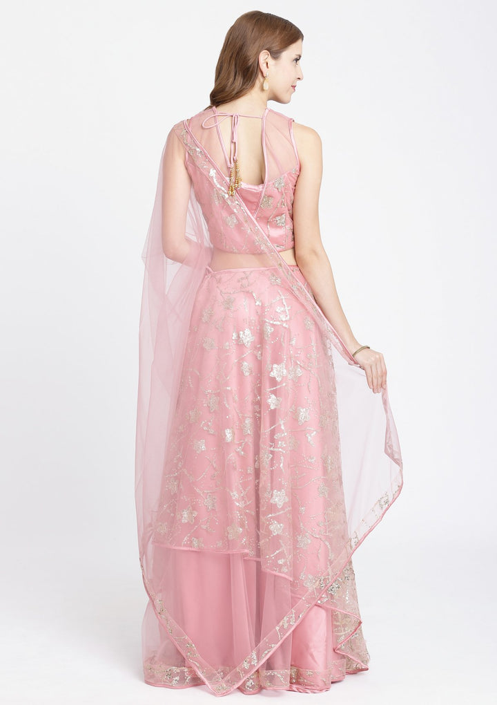 Pink Sequins Net Designer Lehenga-Koskii