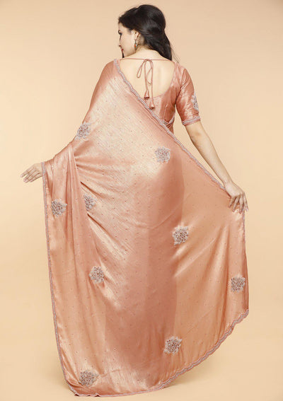 Copper and Pink Chiffon Designer Saree-Koskii