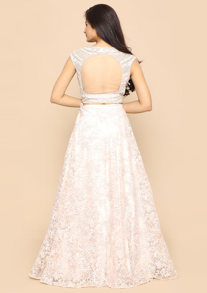 Pink Pearl Embellished Satin Designer Lehenga-Koskii
