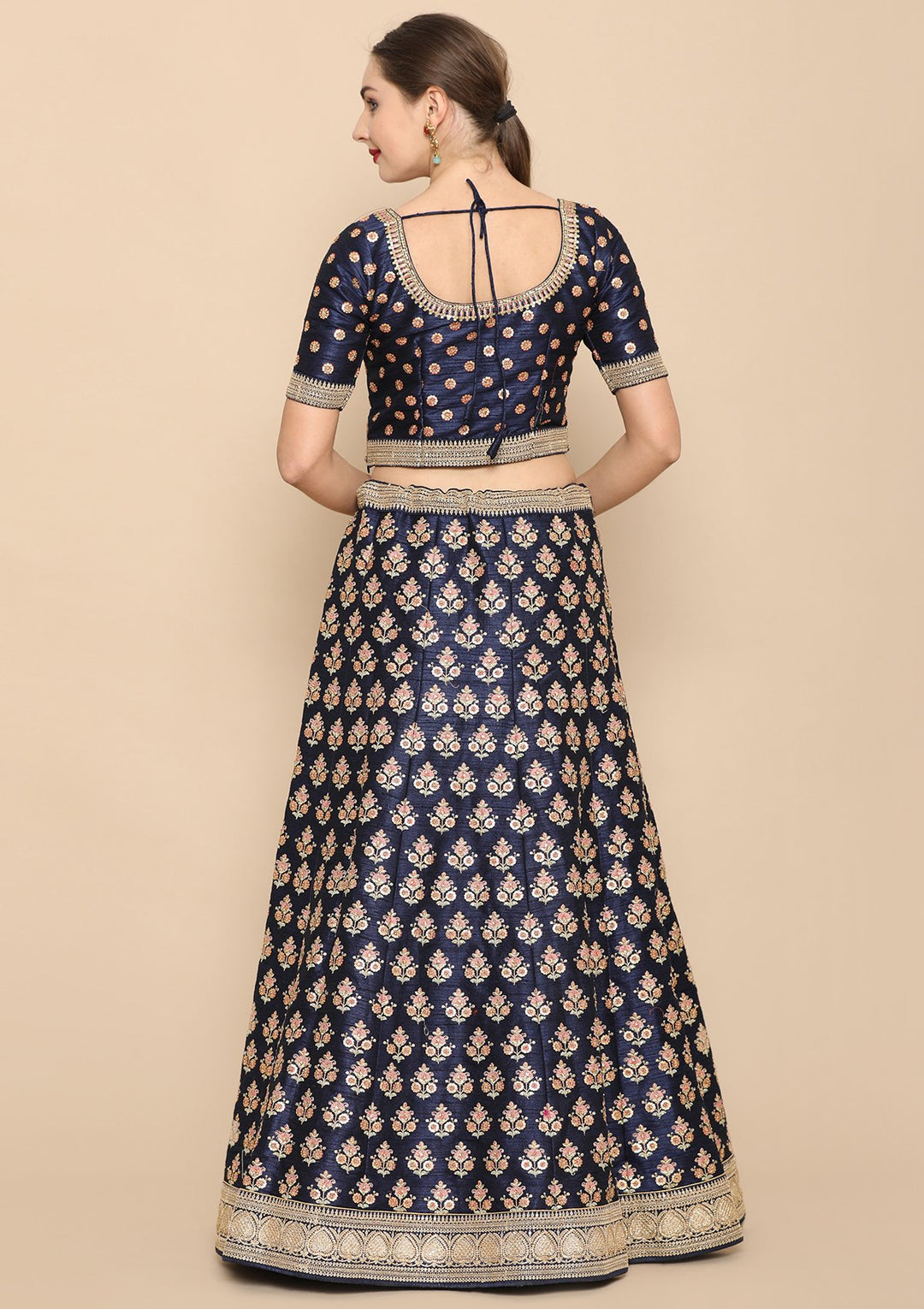 Navy Blue Sequinned Designer Lehenga-Koskii