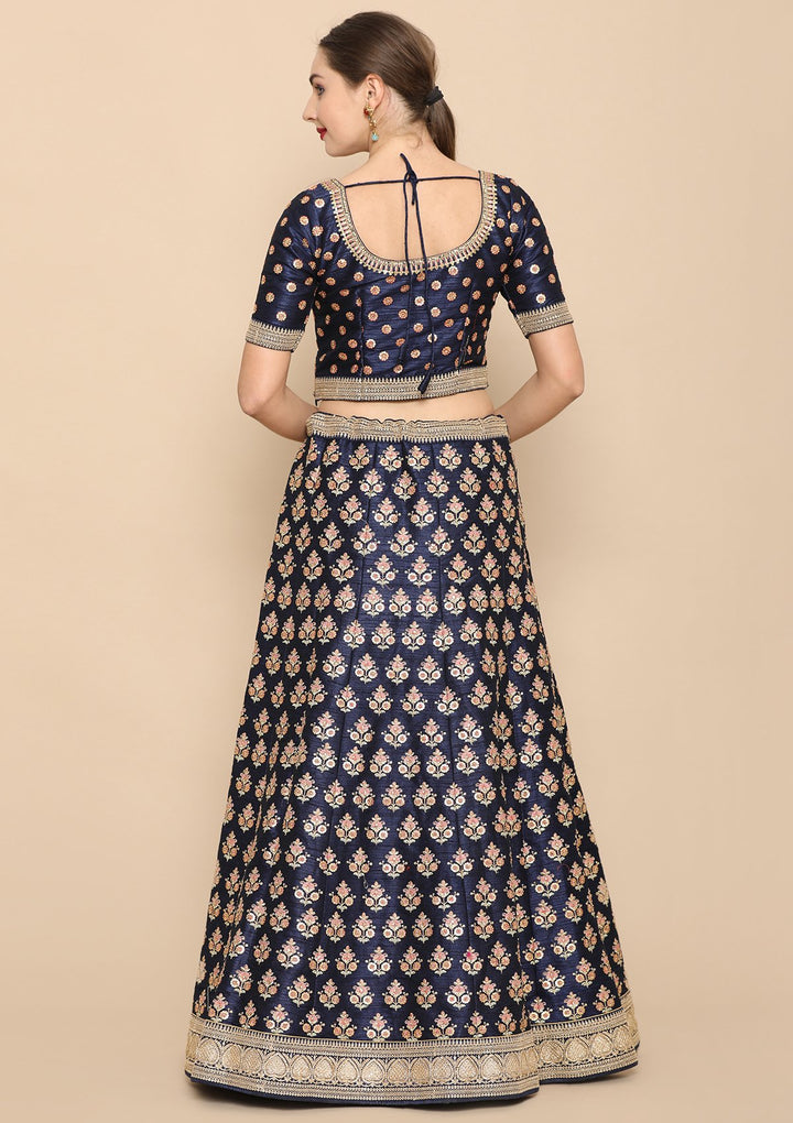 Navy Blue Sequinned Designer Lehenga-Koskii