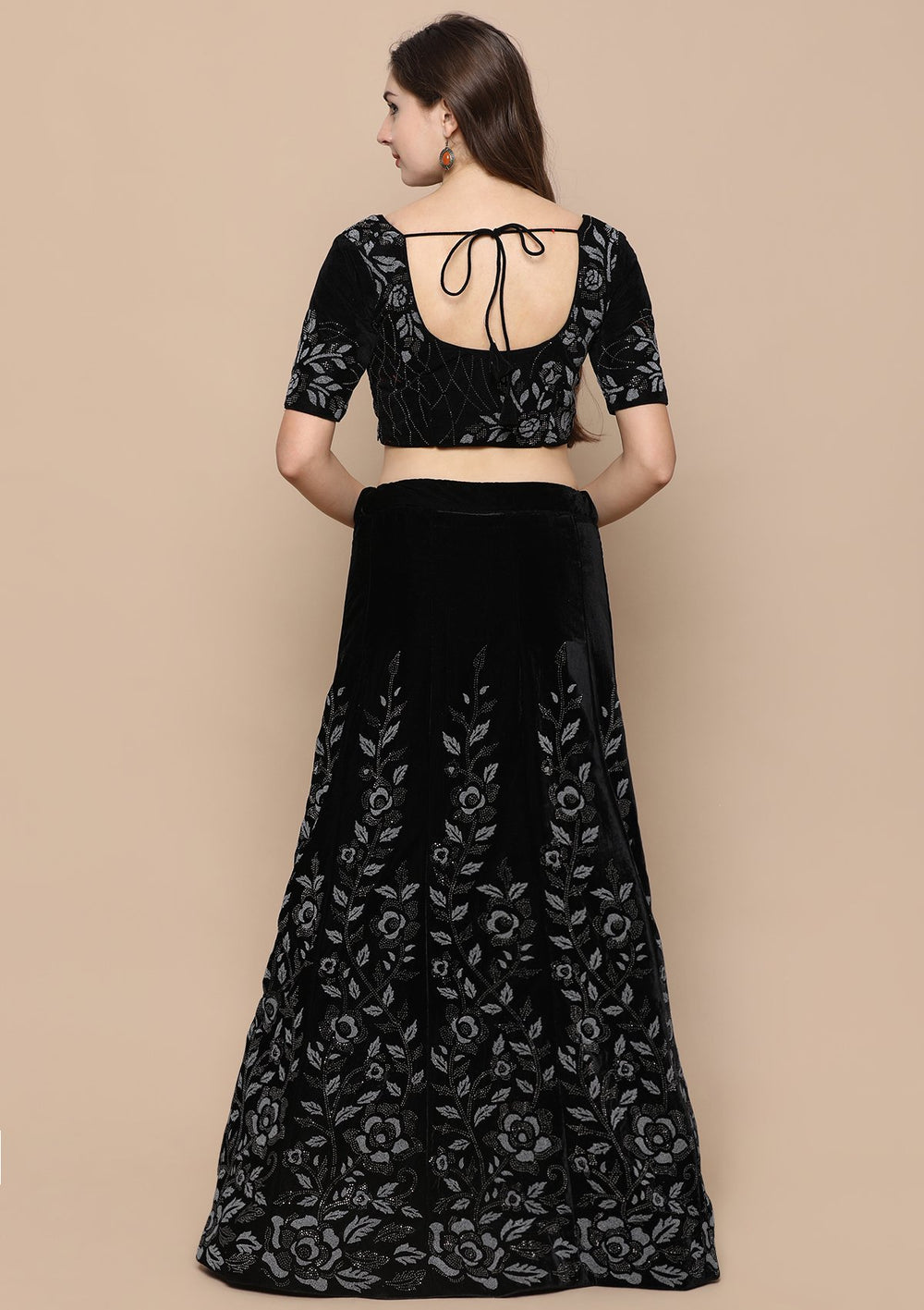 Black Stone Work Velvet Designer Lehenga-Koskii
