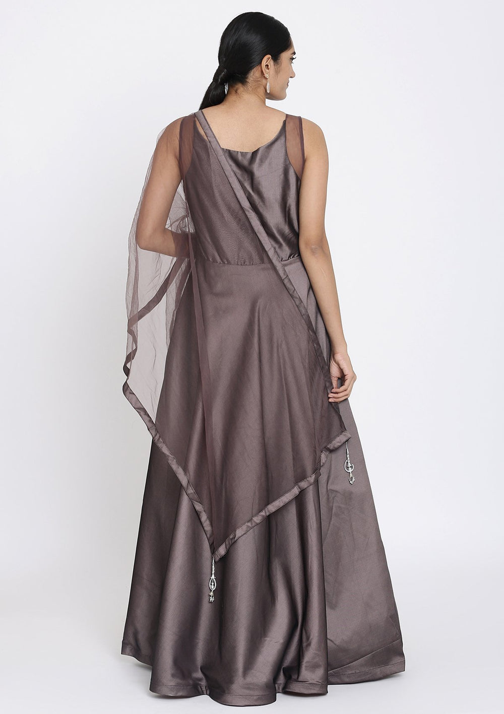 Lavender Sequins Taffeta Silk Designer Gown - koskii