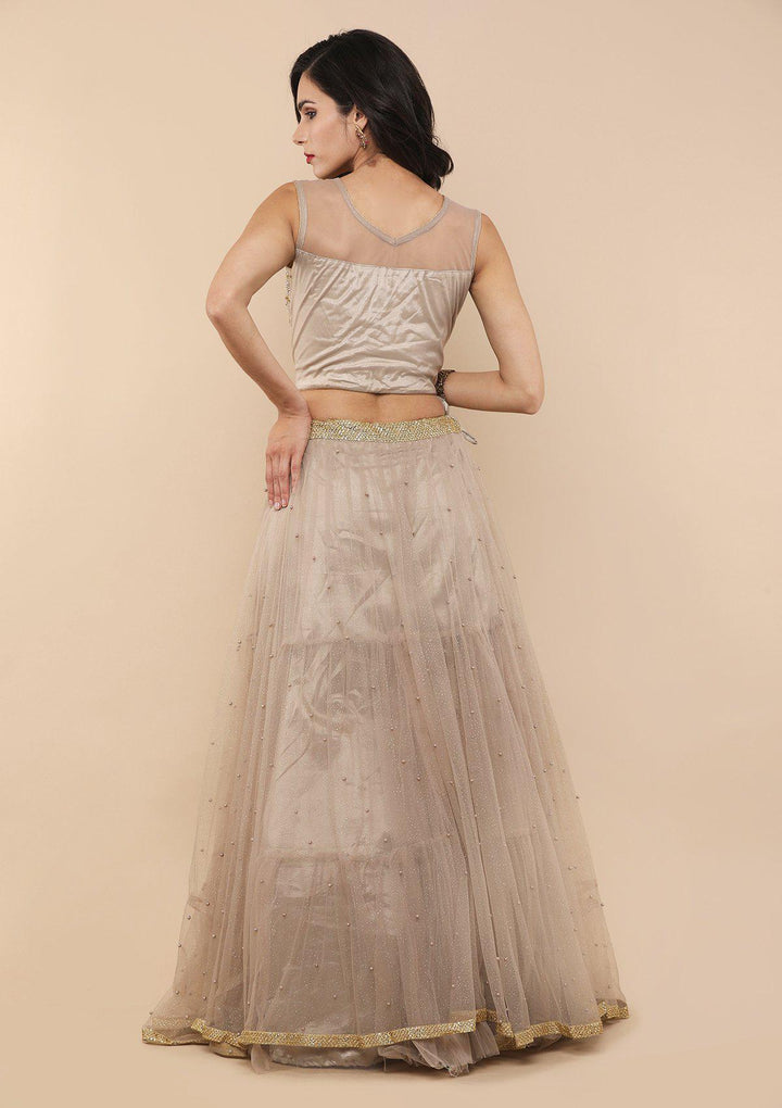 KOSKII BEIGE CUTDANA AND PEARL LEHENGA-Koskii