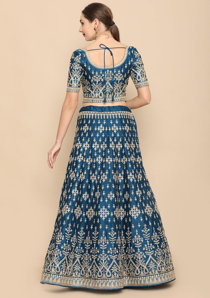 Blue zari work designer lehenga-Koskii