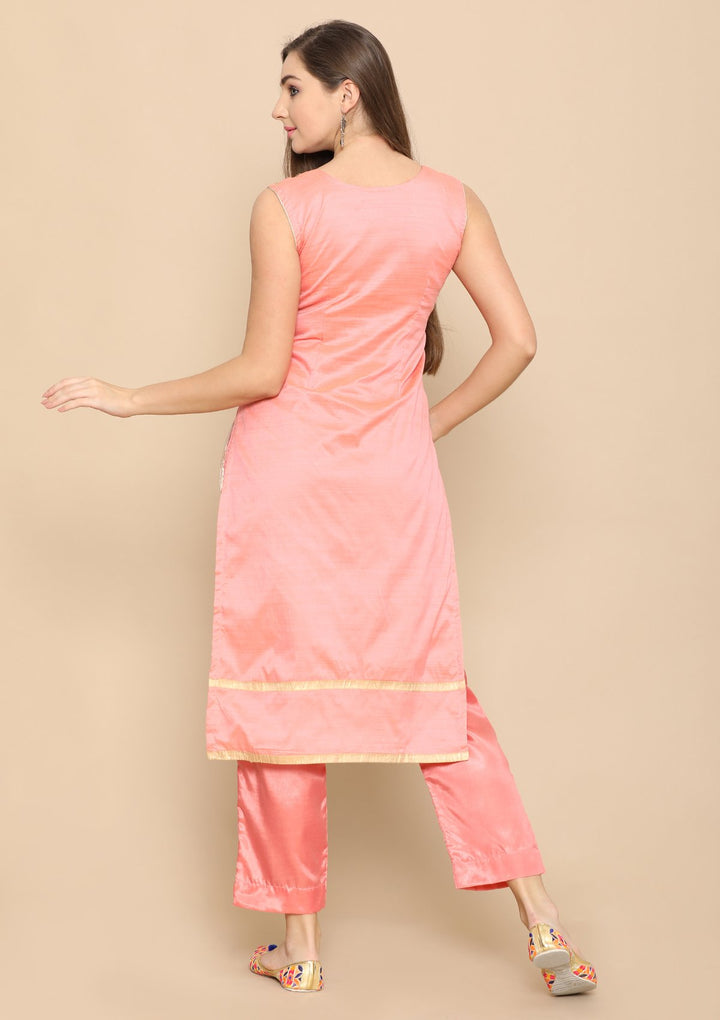Pink Thread Work Raw Silk Designer Salwar Suit-Koskii