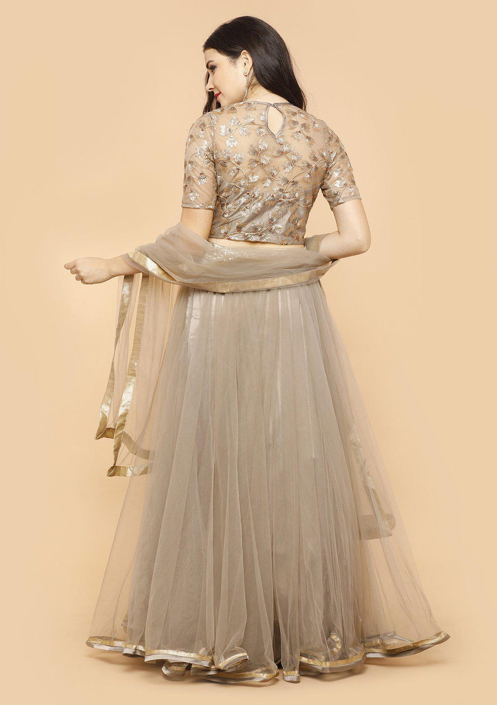 Koskii silver grey net Lehenga-Koskii