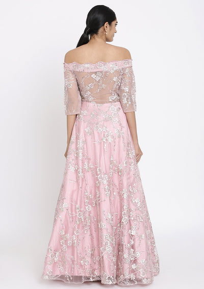Pink Sequins Net Designer Gown - koskii