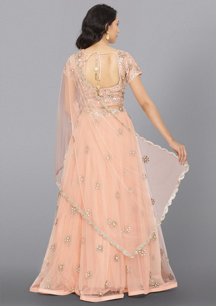 Peach Gotapatti Net Designer Lehenga-Koskii