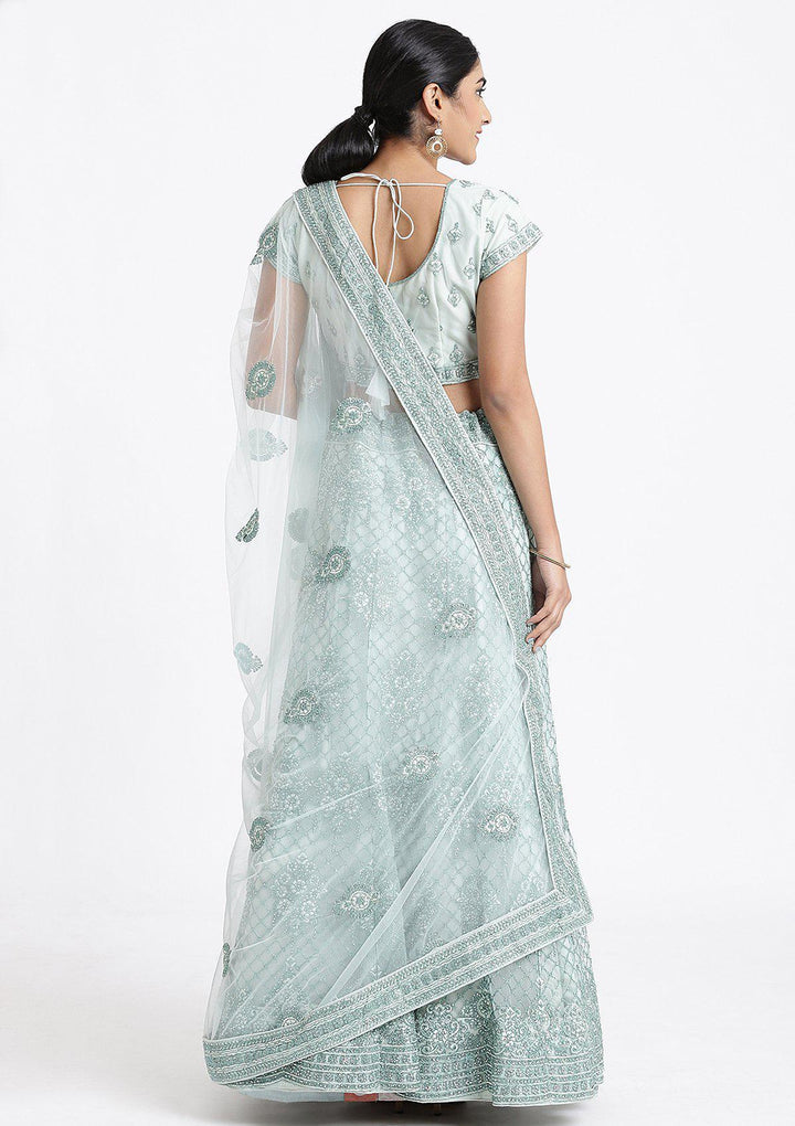 Sea Green Stone Work Net Designer Lehenga-Koskii