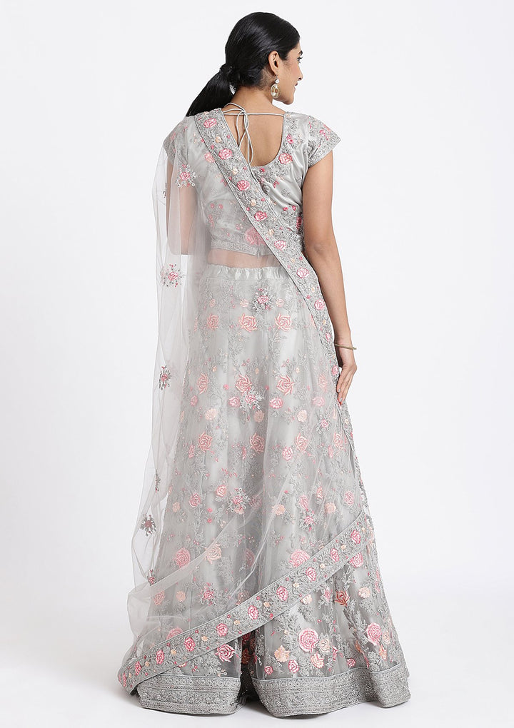 Silver Threadwork Net Designer Lehenga-Koskii