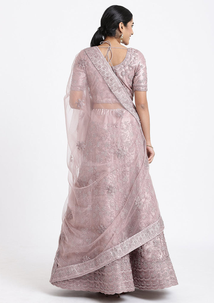 Lavender Stone Work Net Designer Lehenga-Koskii
