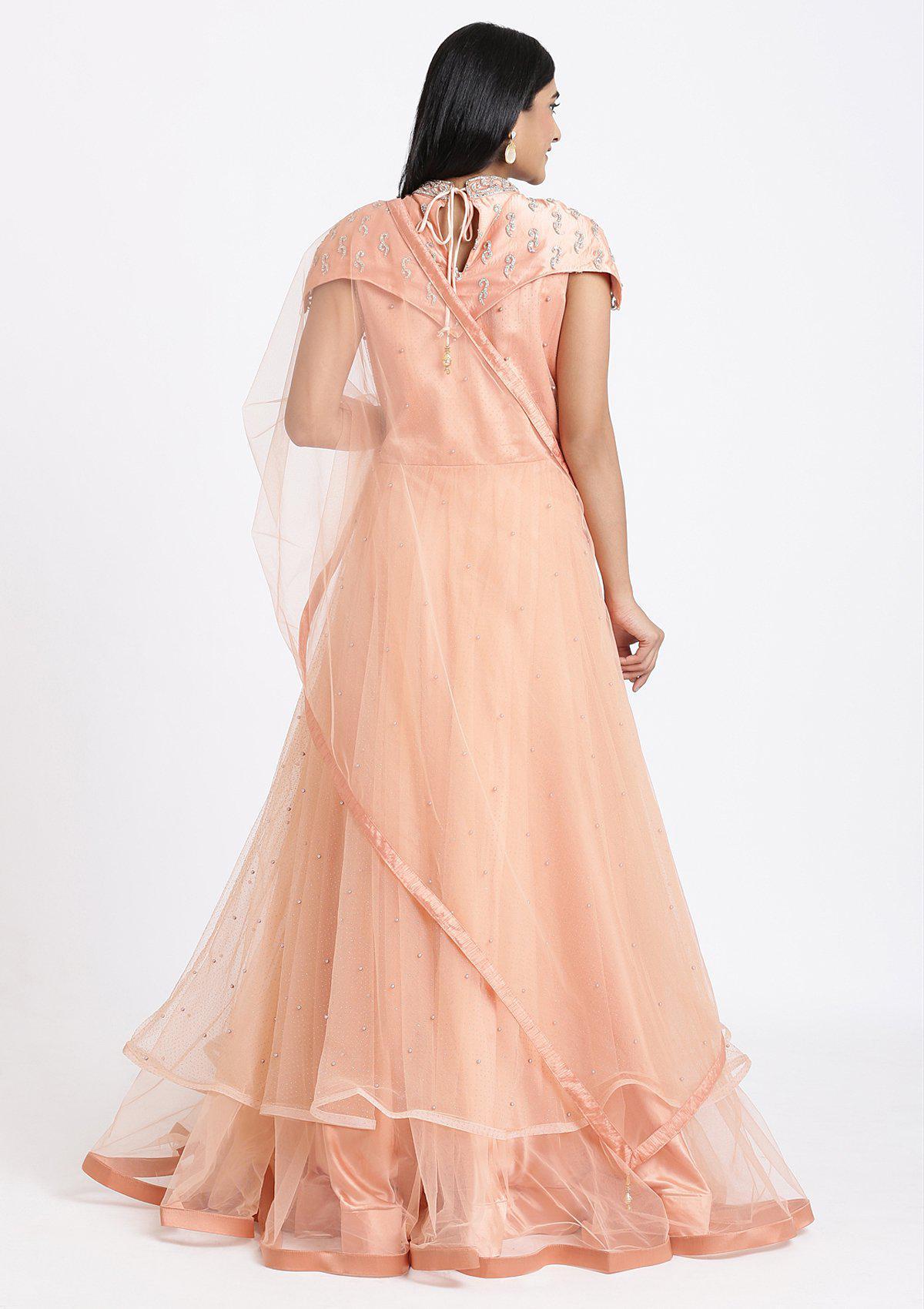 Peach StoneWork Net Designer Gown-Koskii