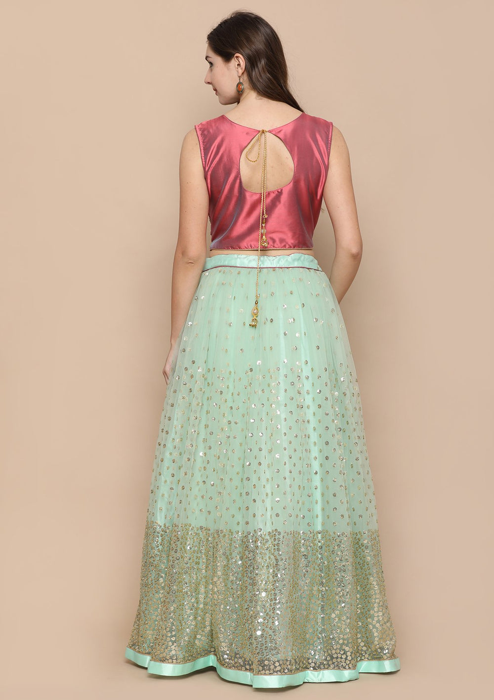 Pista Green Bead Work Tafetta Designer Lehenga-Koskii