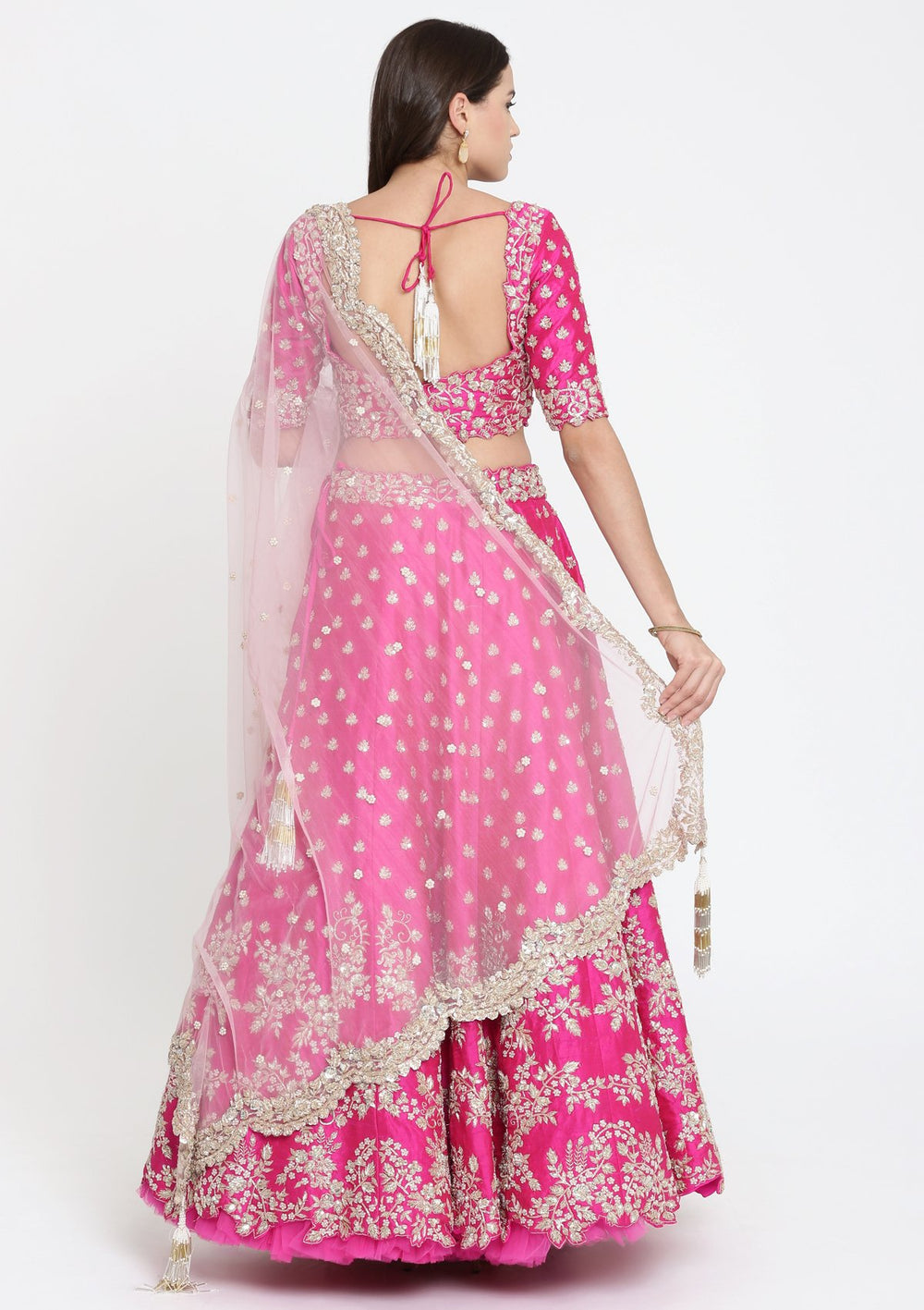 Magenta Zardozi Raw Silk Designer Lehenga-Koskii