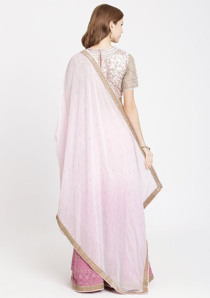 Pink Threadwork Chiffon Designer Lehenga-Koskii