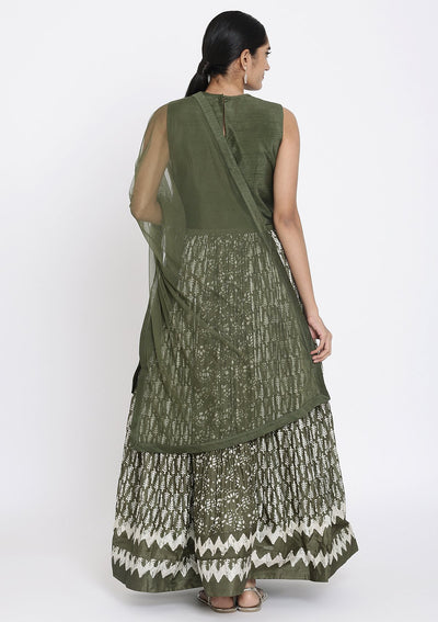 Mehendi Printed Art Silk Designer Gown - koskii