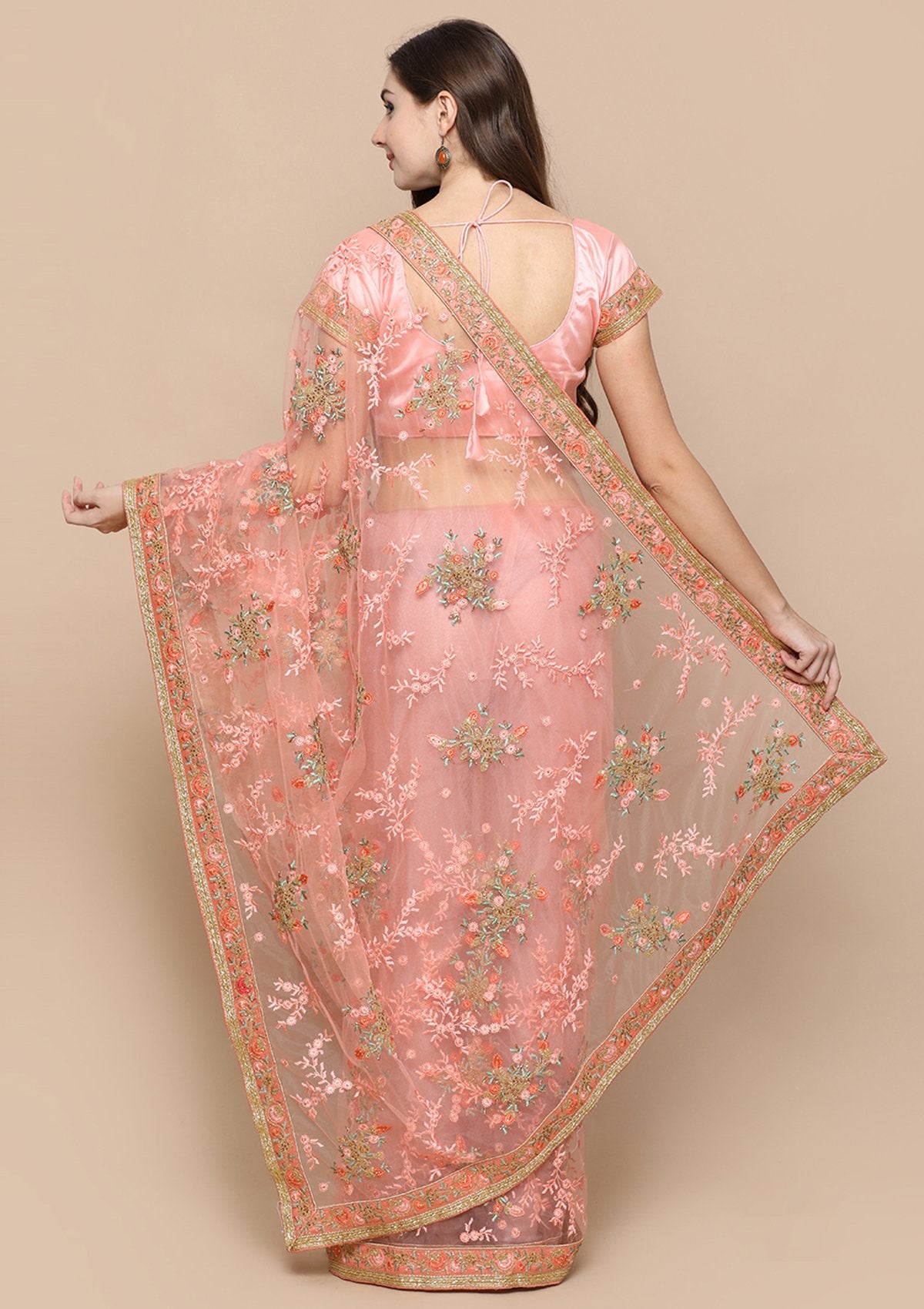 Pink Stone Work Silk Designer Saree-Koskii