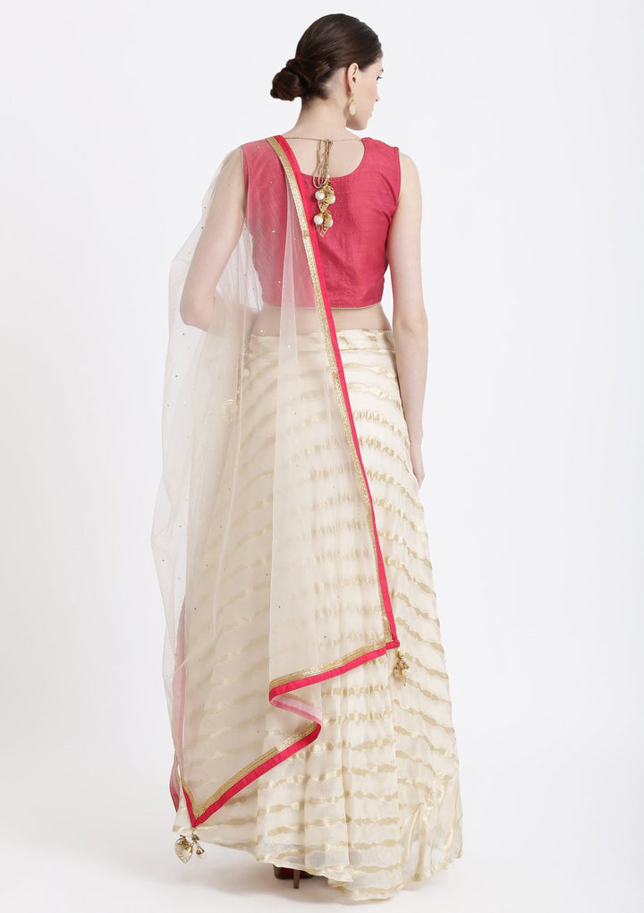 Cream Cutdana Net Designer Lehenga-Koskii