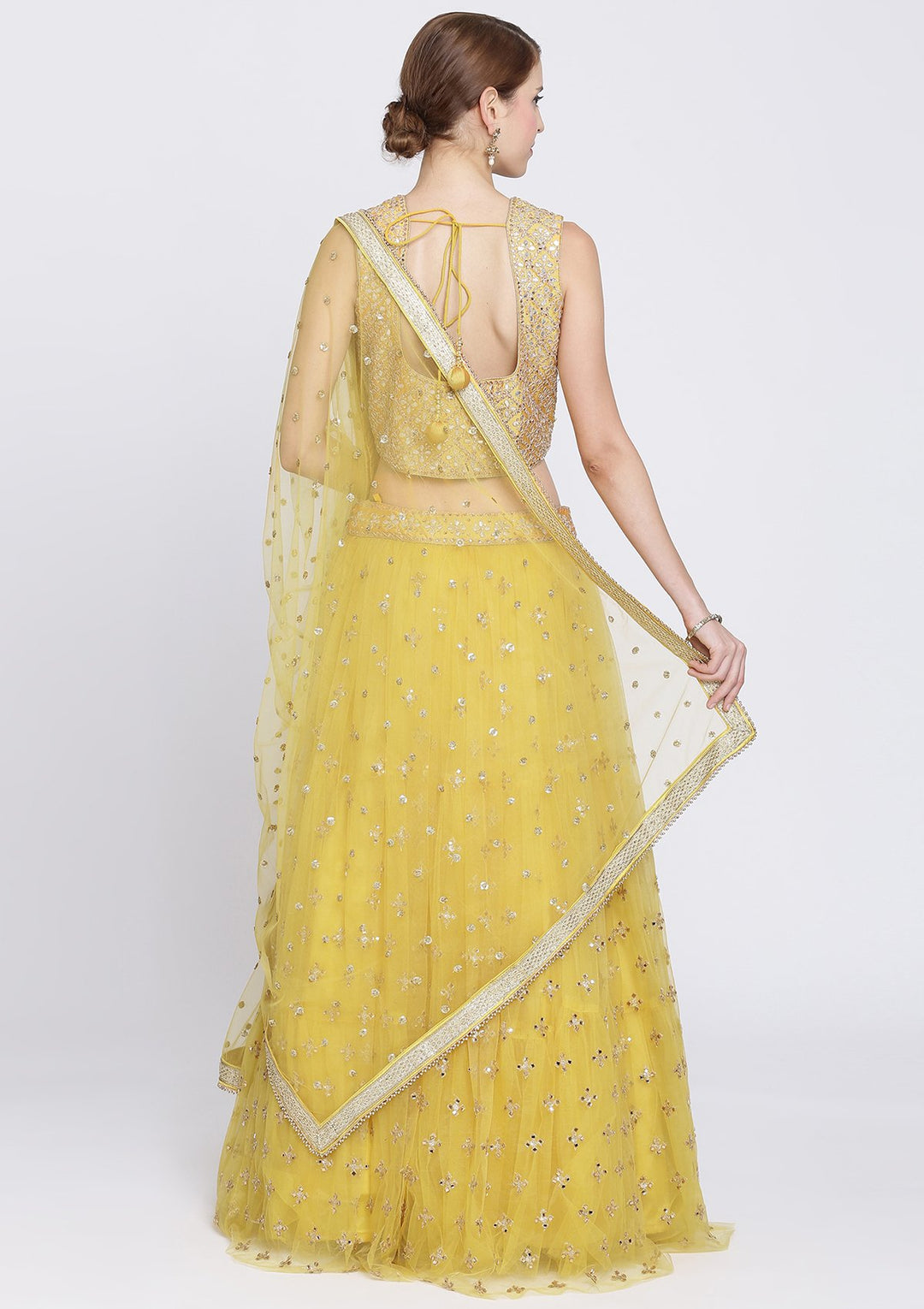 Yellow Gotapatti Net Designer Lehenga-Koskii
