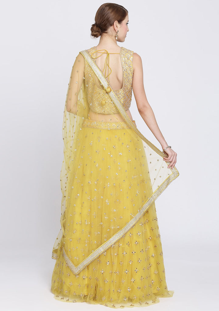 Yellow Gotapatti Net Designer Lehenga-Koskii