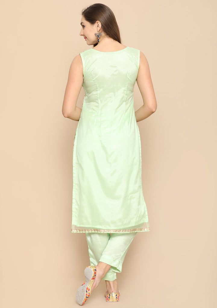 pista green and gold designer salwar suit-Koskii
