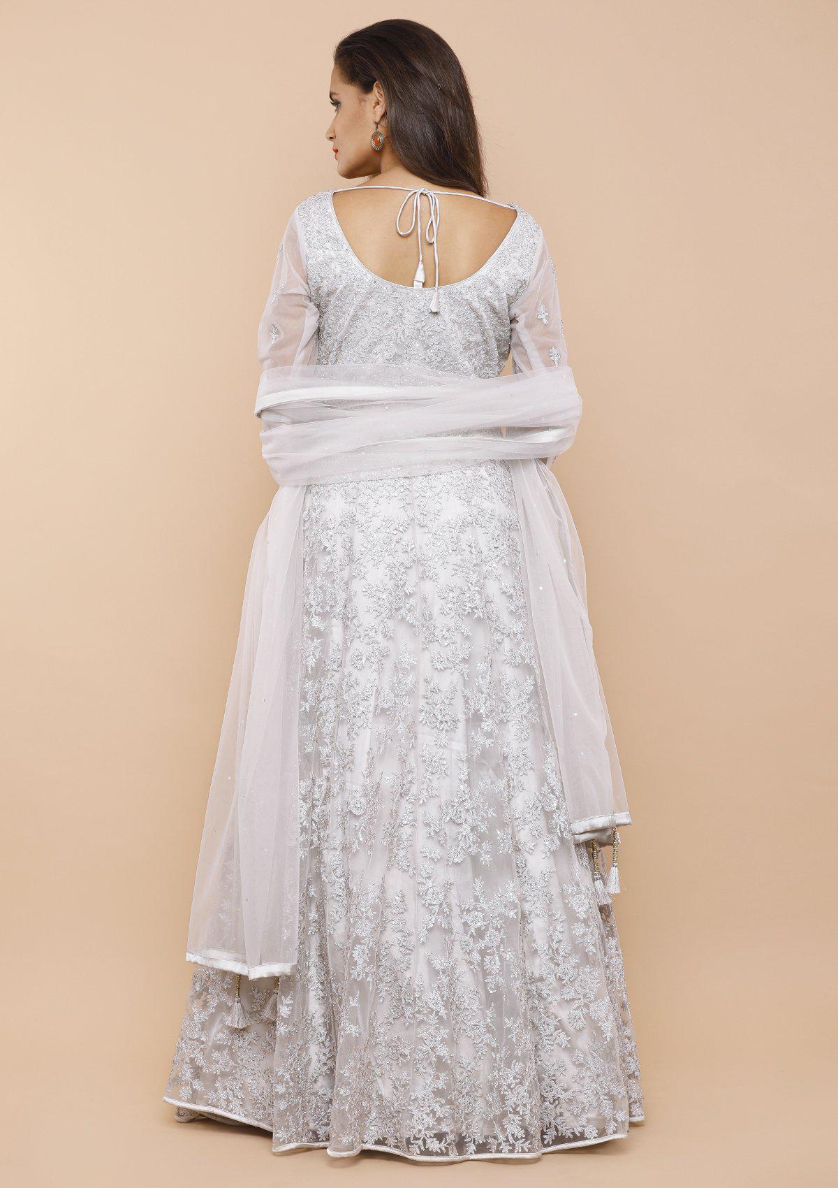 Grey Thread Work Net Designer Gown-Koskii