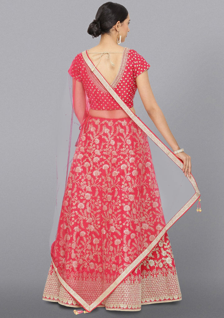 Rani Pink Zariwork Rawsilk Designer Lehenga-Koskii