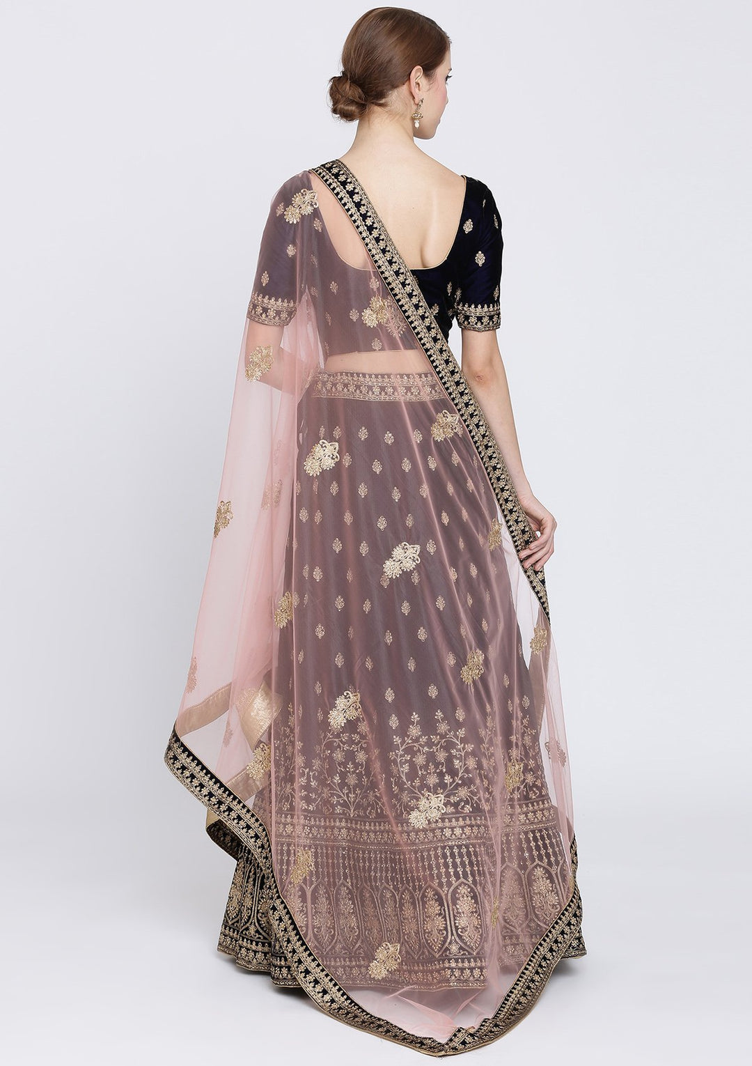 Navy Blue Zariwork Velvet Designer Lehenga-Koskii