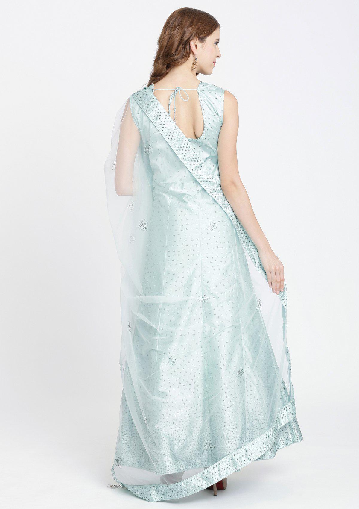 Sea Green Swarovski Satin Designer Gown-Koskii
