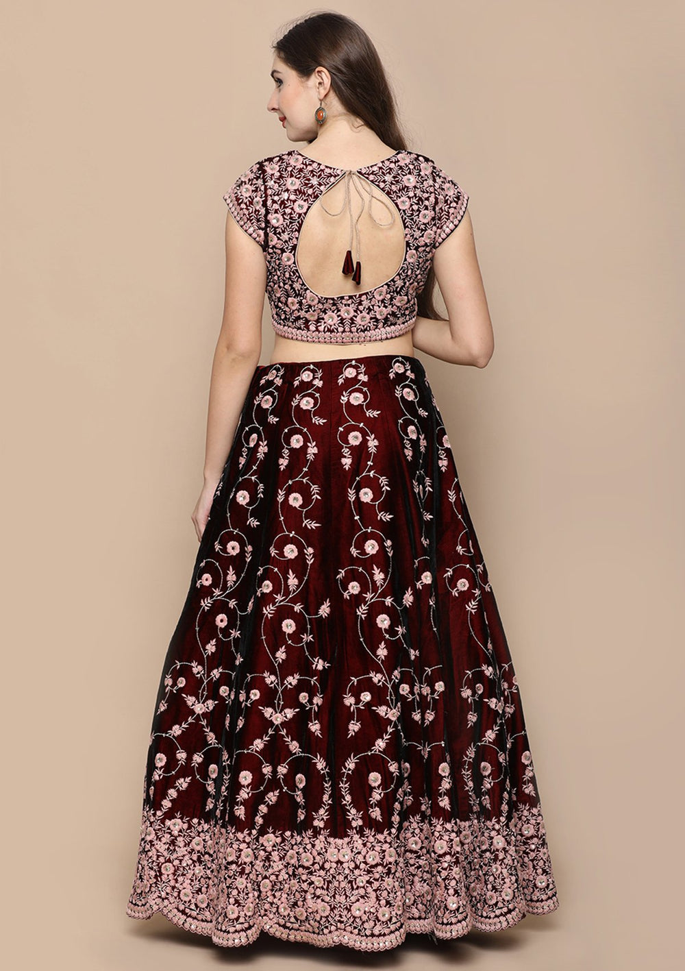 Pink Zari Work Velvet Designer Lehenga-Koskii