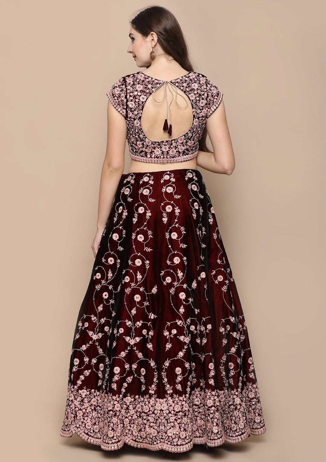 Pink Zari Work Velvet Designer Lehenga-Koskii